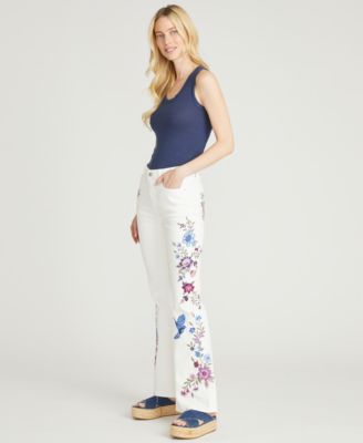 Women's Farrah Flare Mid-Rise Floral  Embroidered Jeans