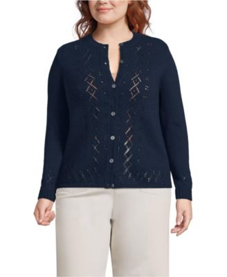 Plus Size Pointelle Crew Neck Cardigan Sweater