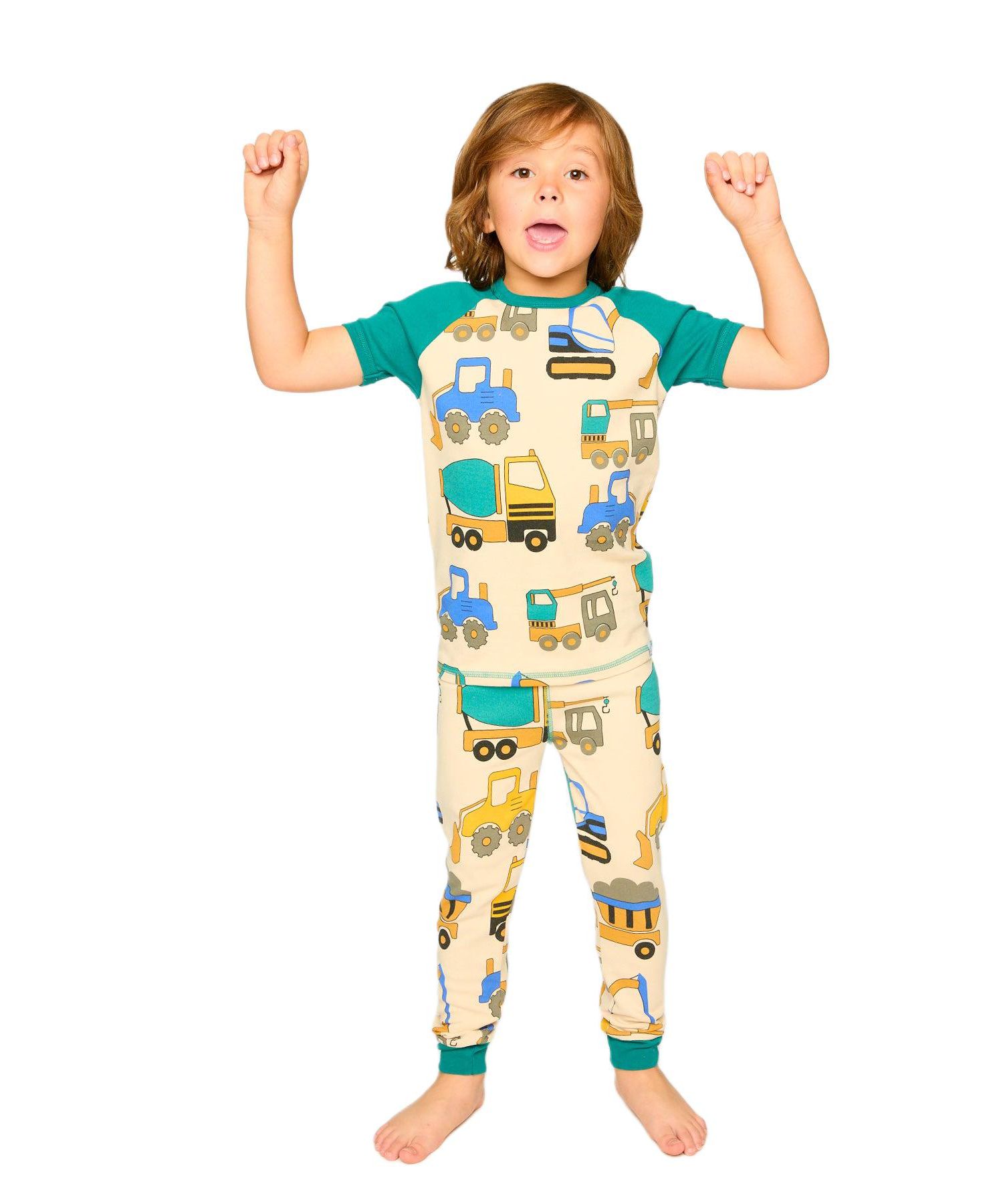 Big Boys Cotton Two-Piece Pyjama Set Beige Truck Print
