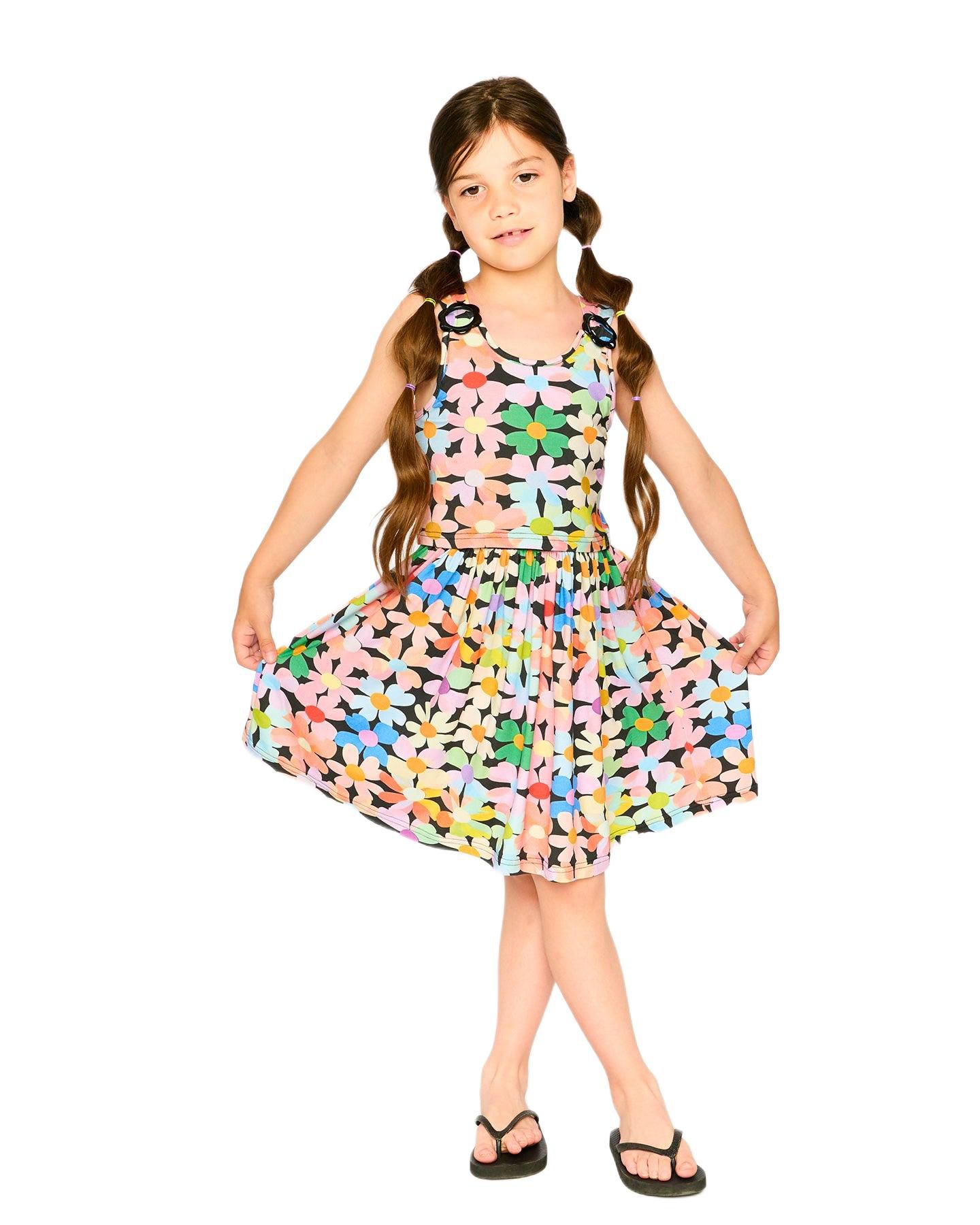 Платье Deux par Deux Dress Printed Flowers для девочек, цвет: Чёрный с принтом — фото 3