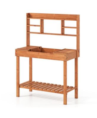 Wooden Garden Potting Bench Table 61" with Open Shelves