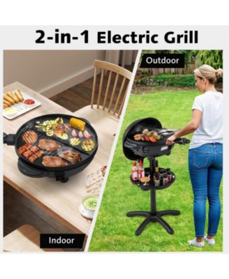 Electric BBQ Grill 1200W Indoor Outdoor Grill with 2-Zone Non-Stick Grilling Plate