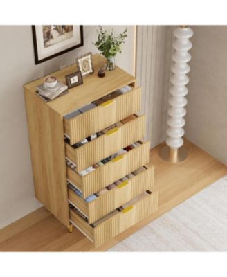Fluted Dresser for Bedroom with 5 Drawers, 44.3" Tall Modern Chest of Drawers with Metal Handle