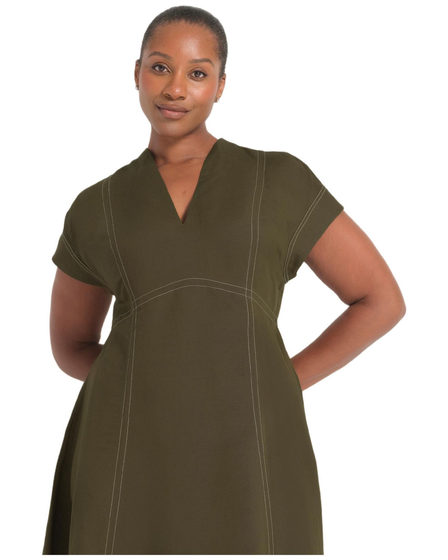 Plus Size Arden Contrast Stitch Linen Maxi Dress