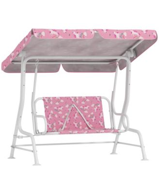 Kids Porch Swing with 2-Seater, Safety Belts, Adjustable Canopy