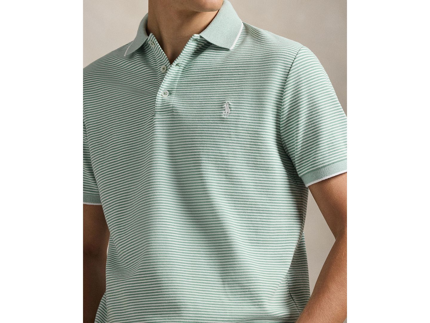 Мужское поло Polo Ralph Lauren Classic-Fit Stretch Oxford Mesh Polo Shirt, цвет: Выцветший мятный / Белый — фото 3
