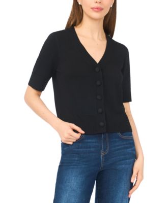 Women's V-Neck Short-Sleeve Cardigan Sweater