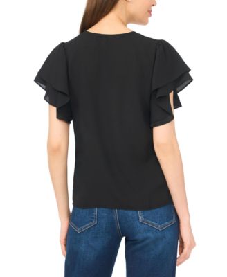 Women's V-Neck Double Flutter-Sleeve Top