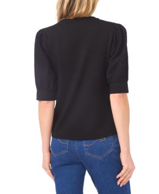 Women's Half-Placket Detail Puff Sleeves Top