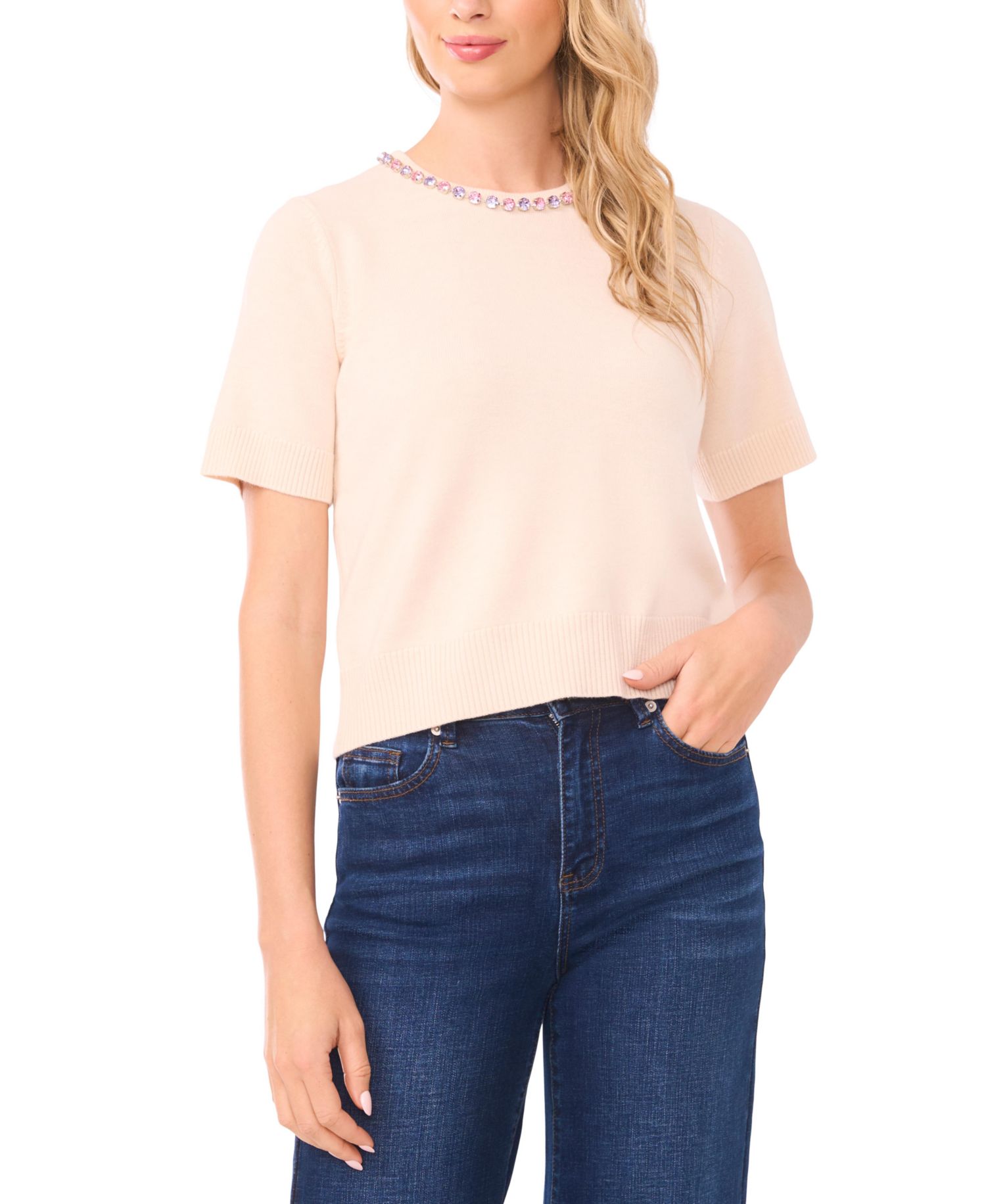 Women's Embellished Detail Crew Neck Sweater