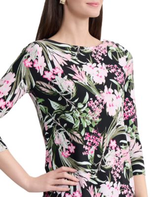 Women's Printed 3/4-Sleeve Boatneck Blouse