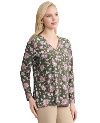 Women's Printed Henley V-Neck Top