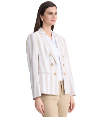 Women's Faux Double Breasted Stripe Linen-Blend Jacket