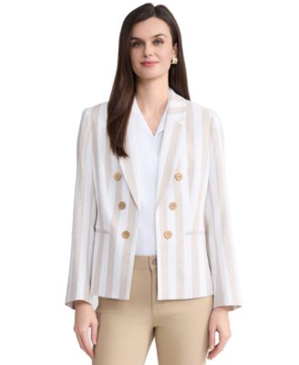 Women's Faux Double Breasted Stripe Linen-Blend Jacket