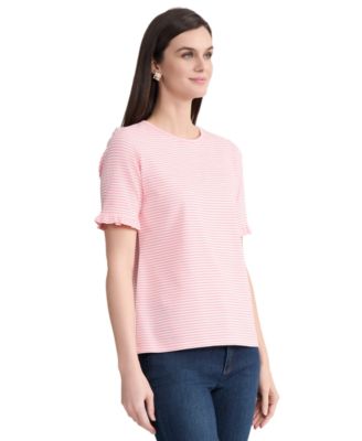 Women's Ruffle Elbow Sleeve Crew Neck Top