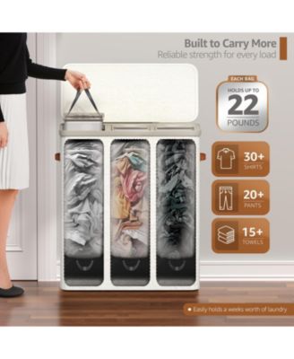 3-Compartment Laundry Basket with Removable Laundry Bag - Durable Organizer for Bathroom, Bedroom, or Laundry Room - Space Saving Design