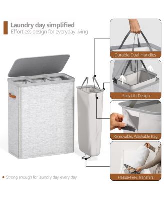3-Compartment Laundry Basket with Removable Laundry Bag - Durable Organizer for Bathroom, Bedroom, or Laundry Room - Space Saving Design