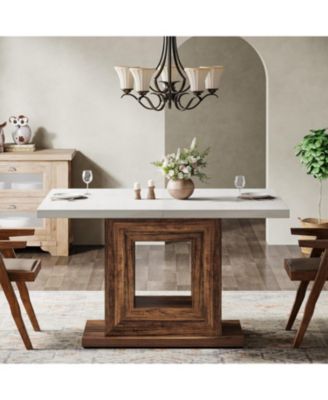 Dining Table for 4, 47-Inch Farmhouse Kitchen Dinner Table with Heavy Duty Pedestal, Rustic Wooden Eating Table