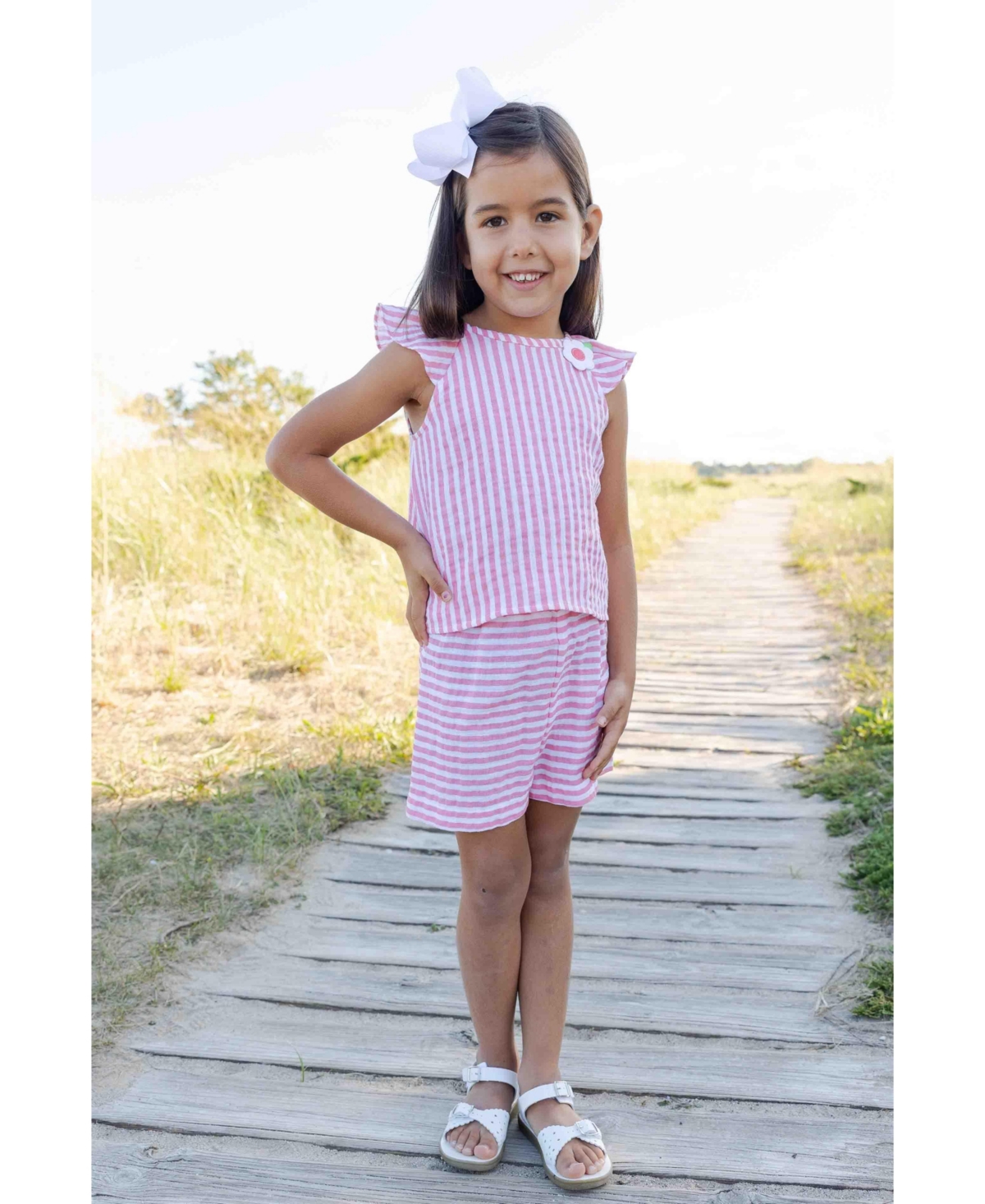 Florence Eiseman Big Girls Stripe Gauze Top And Shorts