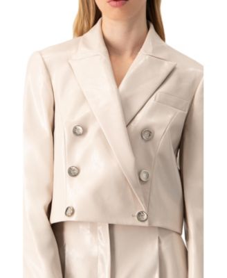 Women's Faun-Leather Double-Breasted Short Blazer