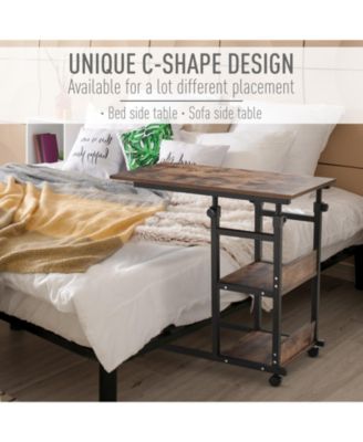 C-Shaped Mobile Sofa Bed Side Table Adjust Height 3-Tier Cart w/ Brake