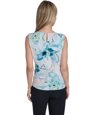 Women's Printed Mesh Crewneck Ruched Top