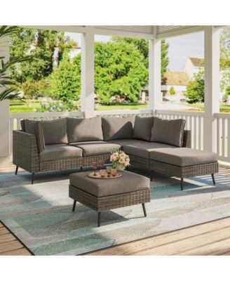 Outdoor Patio Furniture, 6 Piece Outdoor Sectional Sofa PE Rattan Wicker Patio Conversation Sets,All Weather Patio Furniture Set