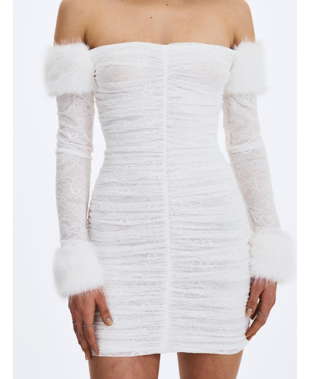 Miss Circle Women's Lani Lace Off-Shoulder Ruched Mini Dress