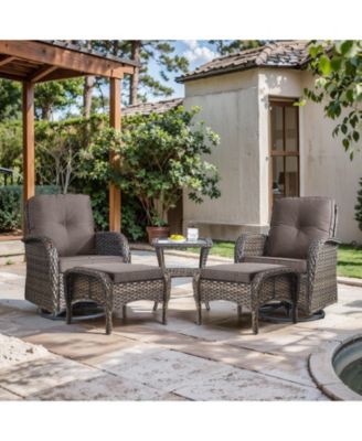 5-Piece Brown Wicker Patio Conversation Set with Olefin Cushions Patio Swivel Chairs and Ottomans