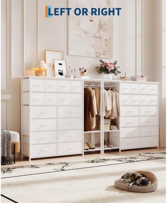 Tall Dresser for Bedroom, Fabric Dressers with 16 Drawers & Clothes Rack & 2 Storage Shelves, PU Closet Dresser with Hanging Space