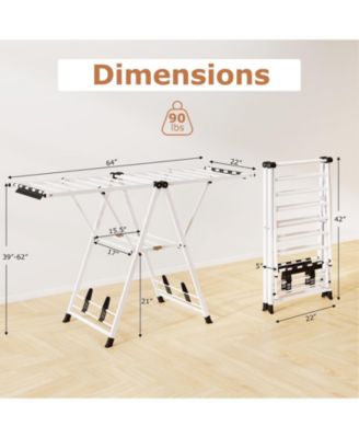64" Clothes Drying Rack with Height-Adjustable Wings, Folding Laundry Rack