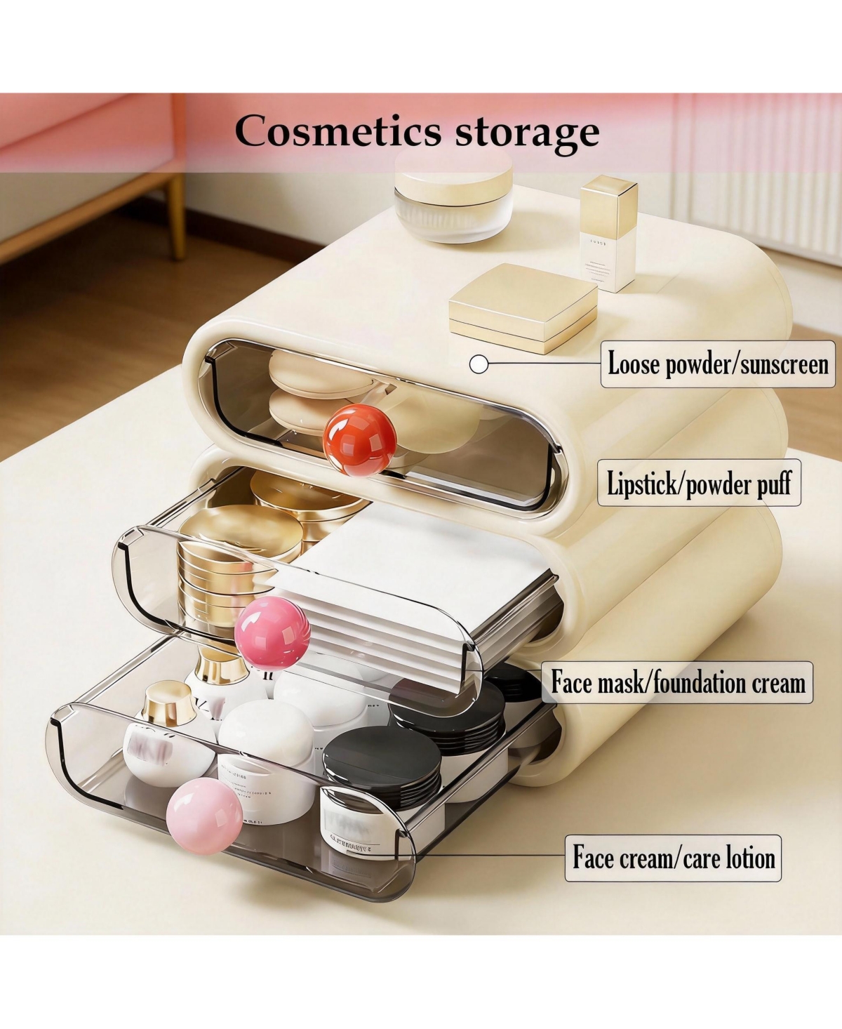 Yigii 3-Tier Clear Front Storage Organizer for Vanity, Bathroom, Office