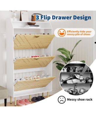 Shoe Cabinet with 3 Flip Drawers, Narrow Slim Shoe Storage Organizer for Entryway, Hallway, Farmhouse Freestanding Hidden Shoe Rack