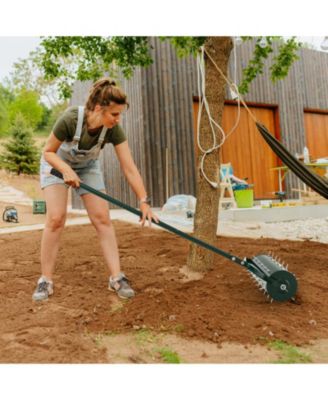 21 Inch Manual Lawn Aerator with Detachable Handle Filled with Sand or Stone