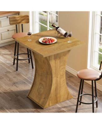 39.4" H Square Bar Table, Farmhouse High Top Bistro Pub Cocktail Table with Curved Profile, Wood Home Bar Unit