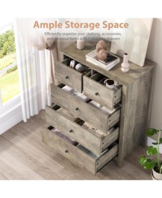 Grey 5-Drawer Modern Tall Wooden Dresser, Large Storage Chest for Bedroom
