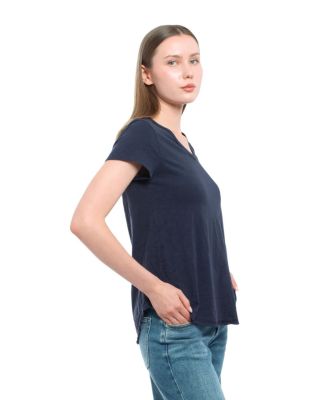 Women's Short Sleeve Shrunken V-Neck Shirttail Tee