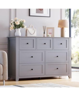 7 Drawer Dresser for Bedroom – 54" Wide Modern Wooden Chest with Deep Drawers, Metal Knobs, for Hallway, Entryway