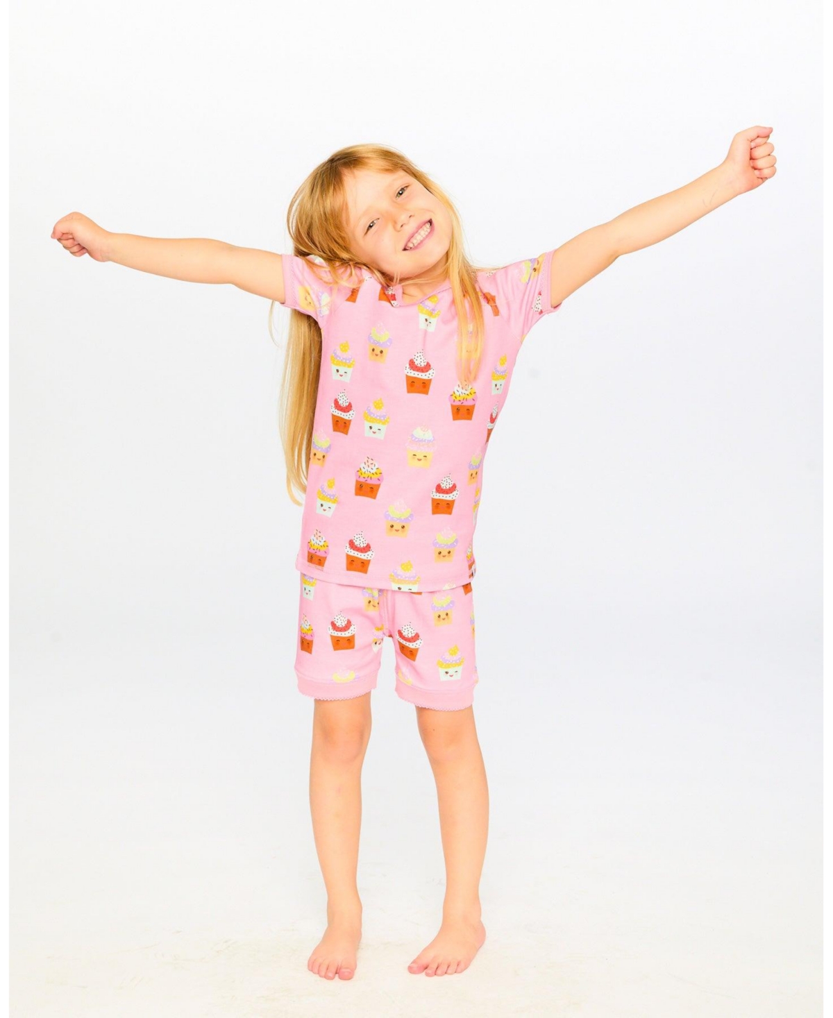 Deux par Toddler Girls ganic Cotton Two-Piece Pyjama Set Pink Cupcake Print