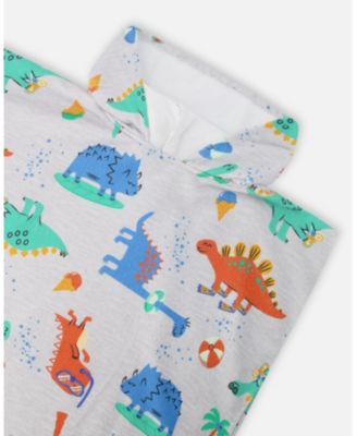 Boy Hooded Beach Towel Grey Baby Dinosaur Print - Toddler|Child