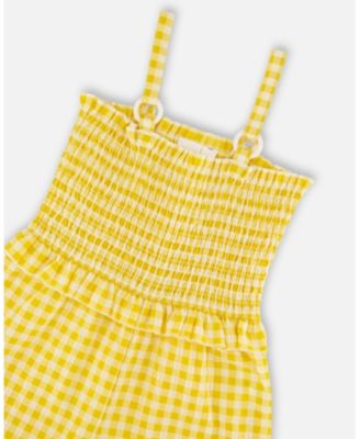 Toddler Girls Capri Jumpsuit with Smocking Gingham