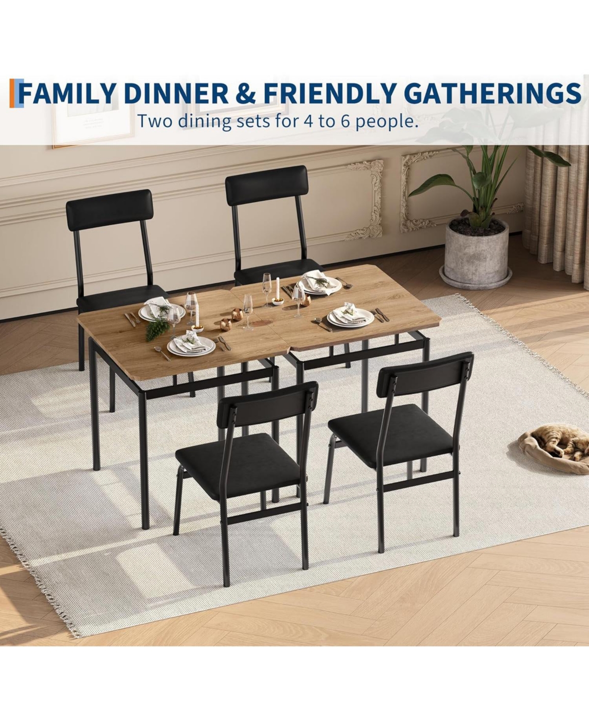 Gaomon 3-Piece Dining Table Set for 2, Small Kitchen Table and 2 Pu Upholstered Chairs, Space-Saving Metal Frame Dinette, for Apartment, Dining Room