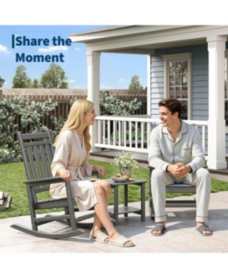 HDPE Weather-Resistant Rocking Adirondack Chair - 380LBS Heavy Duty, No Complex Assembly, Wood-Grain - Patio/Lawn