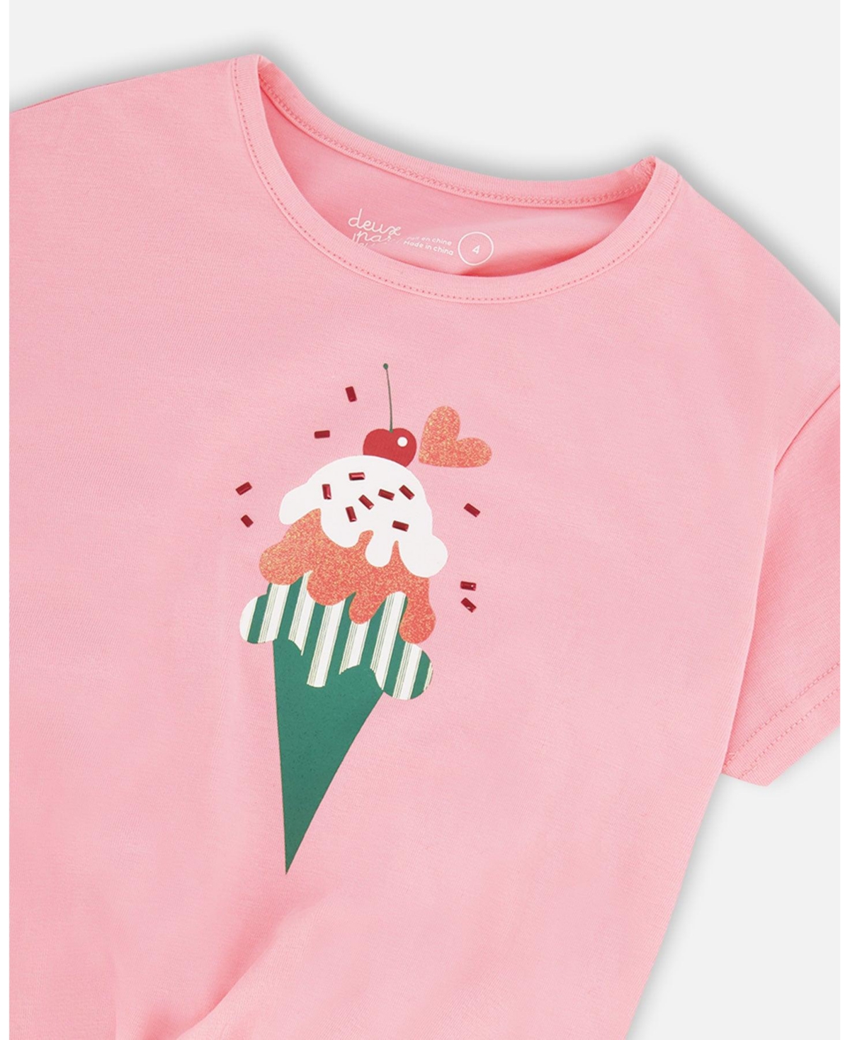 Deux par Toddler Girls ganic Cotton Jersey T-Shirt with Tie at Waist Pink