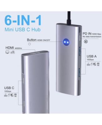 6 in 1 USB C Hub with 10Gbps USB A & USB C Ports