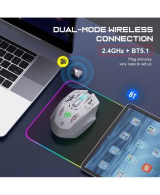 Dual Mode 2.4G & Bluetooth 5.1 Wireless Gaming Mouse with Silent Click, Rechargeable, 3 Level Adjustable DPI