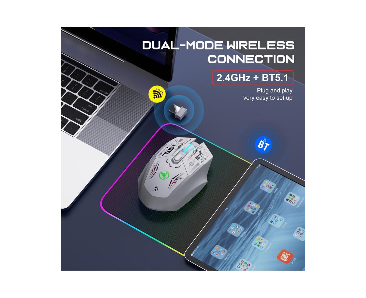 Risokeys Dual Mode 2.4G & Bluetooth 5.1 Wireless Gaming Mouse with Silent Click, Rechargeable, 3 Level Adjustable Dpi