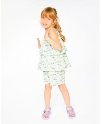 Toddler Girls Jersey Romper with Tiers Printed Flowers