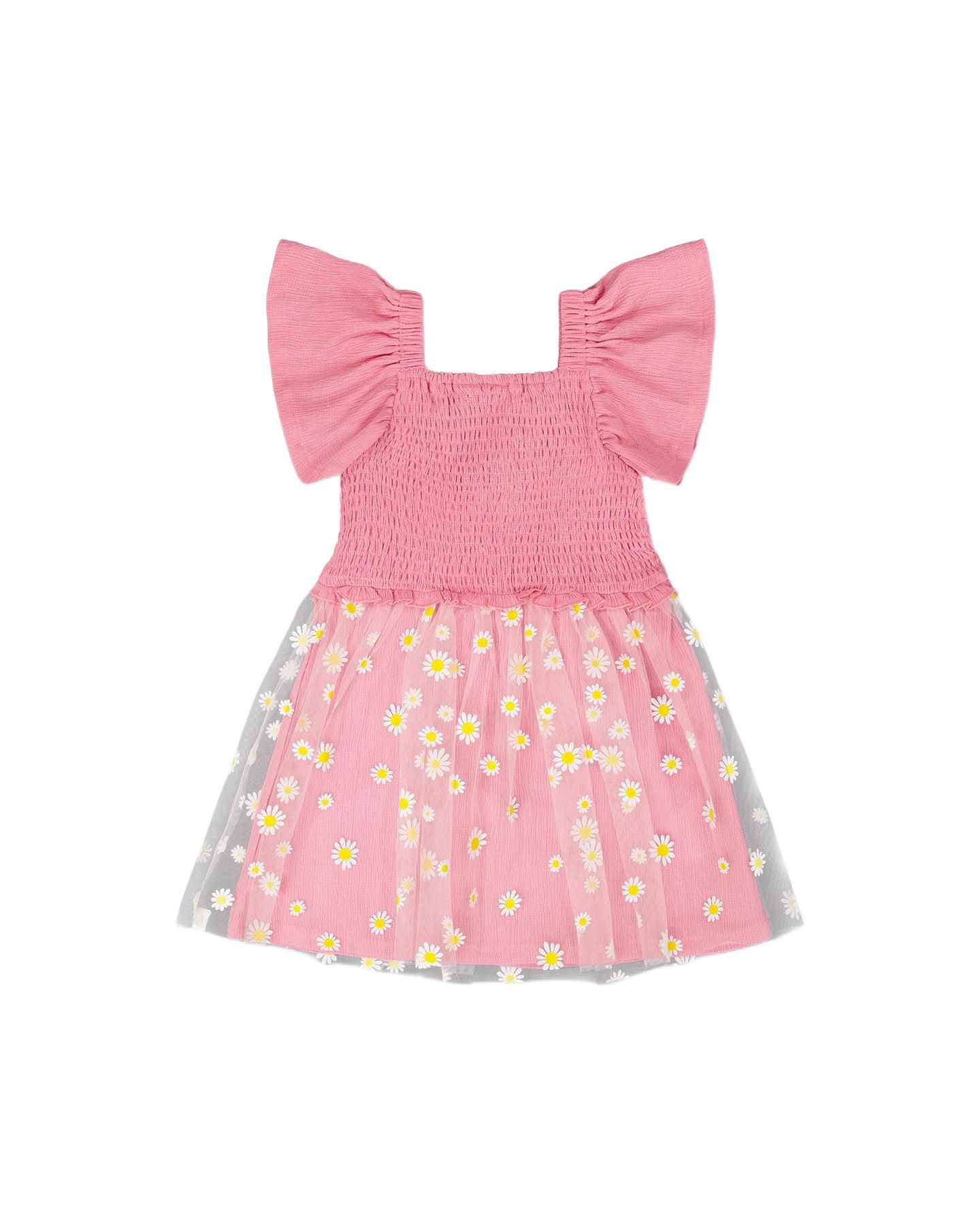 Платье Deux par Deux Mesh and Crinkle Jersey Dress with Smocking Pink - Child для девочек, цвет: Розовый — фото 3