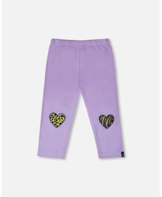 Toddler Girls Cotton Jersey Capri Mauve with Knee Screen Hearts Appliques